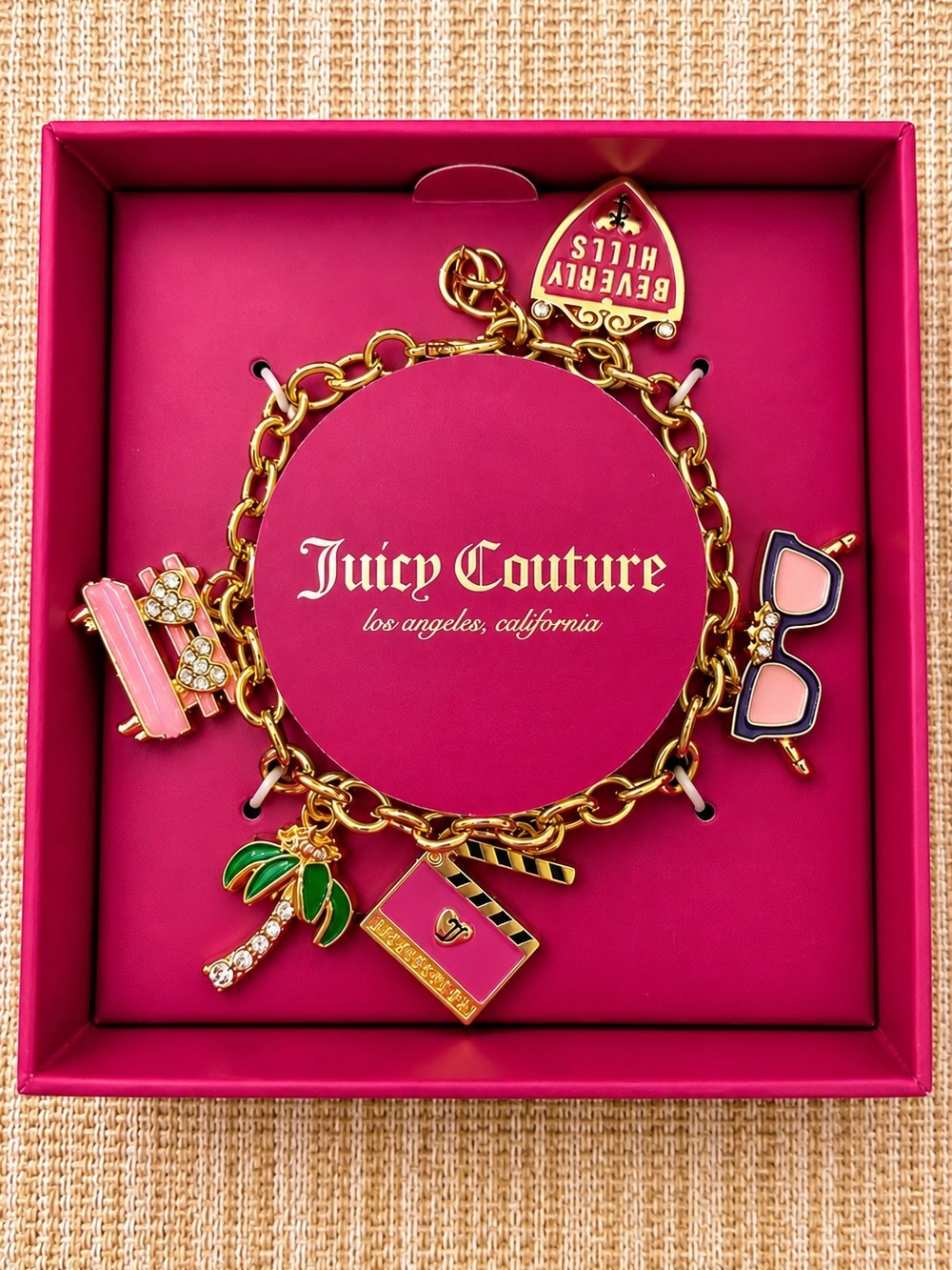 Juicy Couture Beverly Hills Charm Bracelet New in Box Y2K Pink Gold